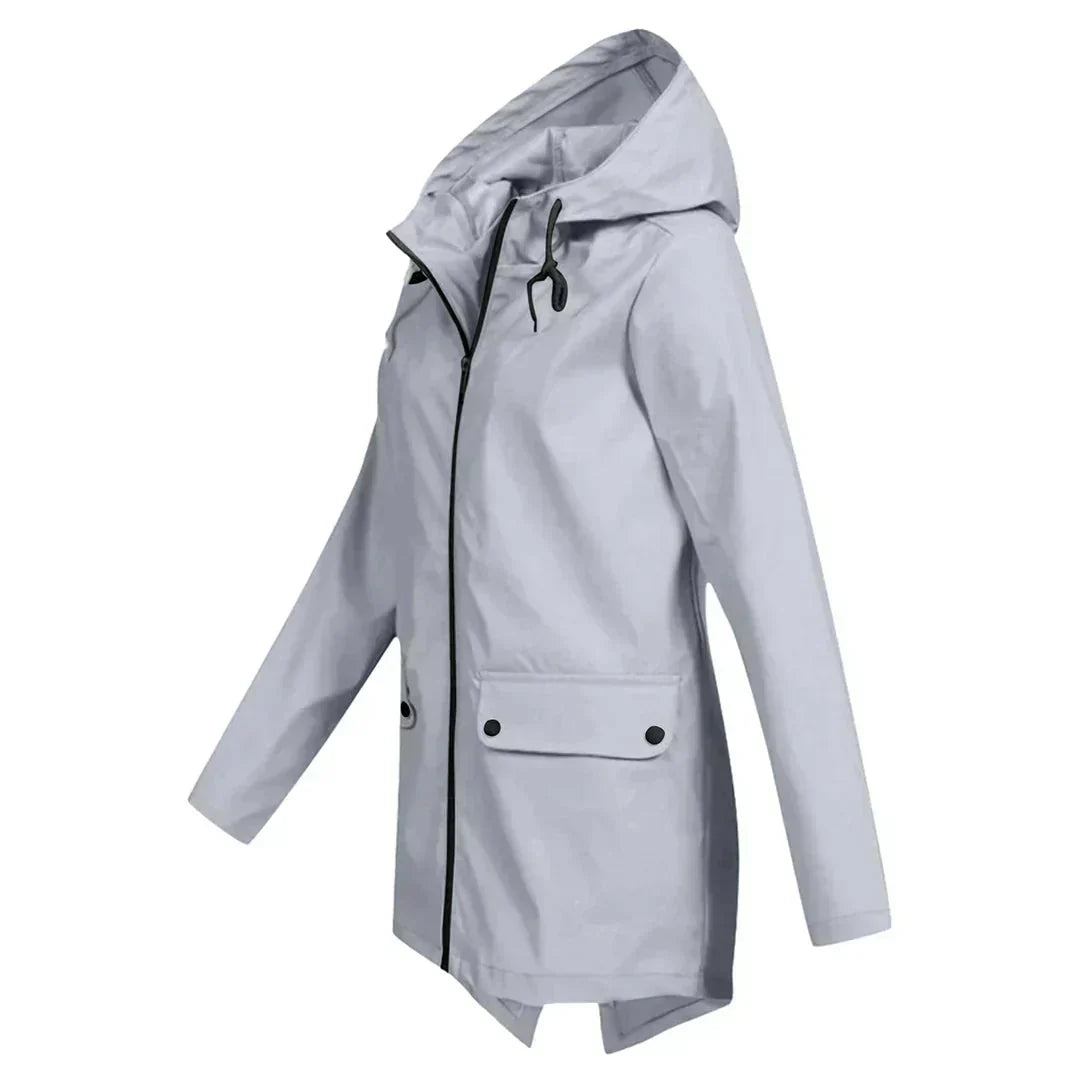 Women's Long Hooded Raincoat – Waterproof Everyday Jacket