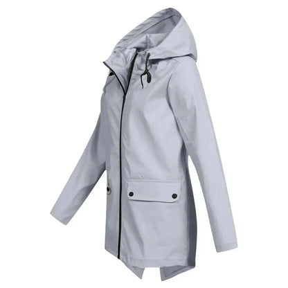 Women's Long Hooded Raincoat – Waterproof Everyday Jacket