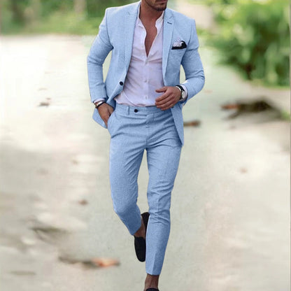 Men's Slim Fit Two-Piece Suit – Blazer & Trousers for Business Wear