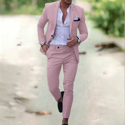 Men's Slim Fit Two-Piece Suit – Blazer & Trousers for Business Wear