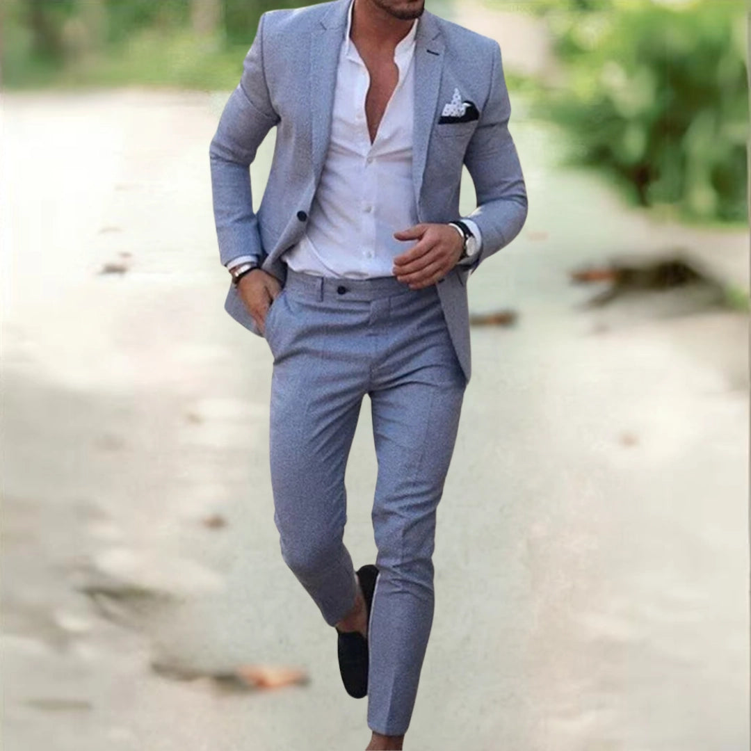 Men's Slim Fit Two-Piece Suit – Blazer & Trousers for Business Wear