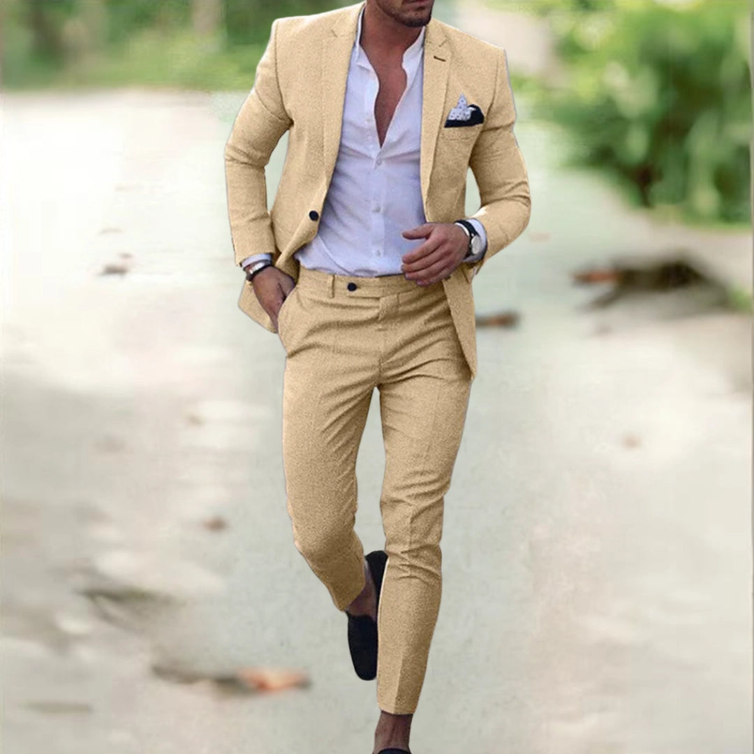 Men's Slim Fit Two-Piece Suit – Blazer & Trousers for Business Wear