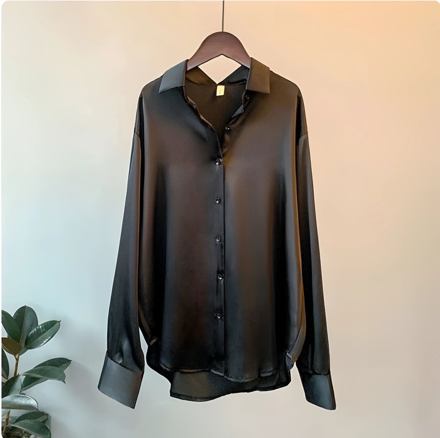 Women's Satin Button-Up Blouse – Elegant Shirt for Work & Evening