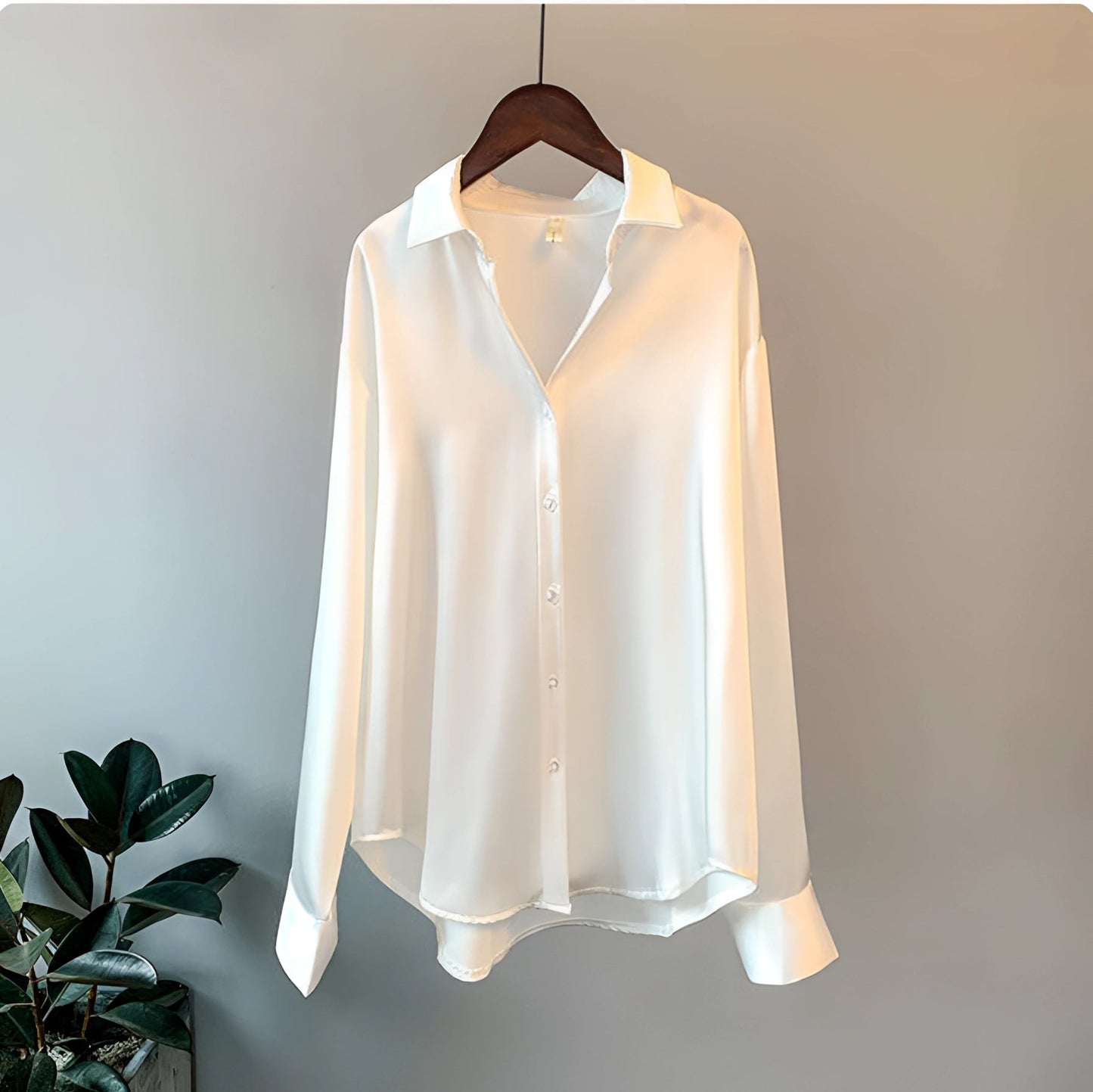 Women's Satin Button-Up Blouse – Elegant Shirt for Work & Evening