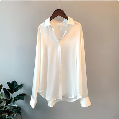 Women's Satin Button-Up Blouse – Elegant Shirt for Work & Evening