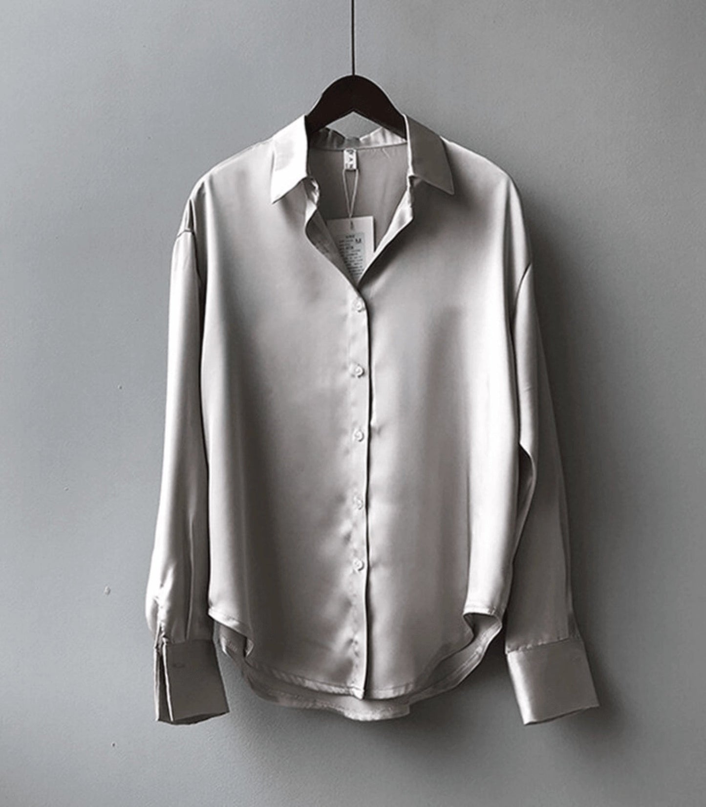 Women's Oversized Satin Button-Up Blouse – Elegant Relaxed Shirt