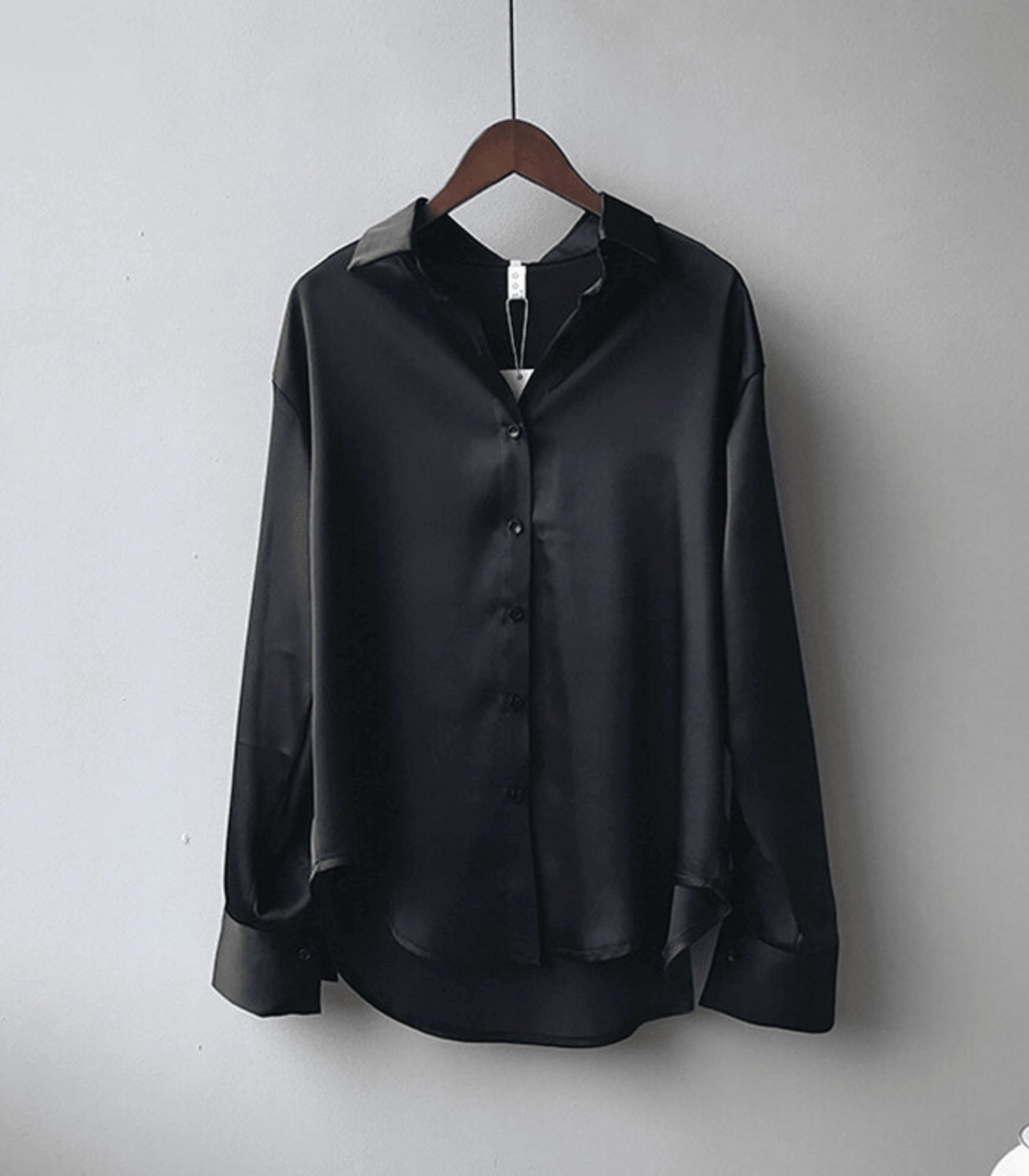 Women's Oversized Satin Button-Up Blouse – Elegant Relaxed Shirt