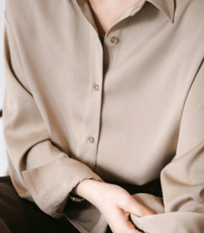 Women's Oversized Satin Button-Up Blouse – Elegant Relaxed Shirt