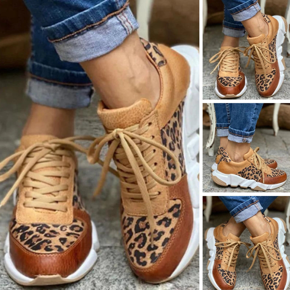 Women's Leopard Print Sneakers – Chunky-Sole Casual Trainers