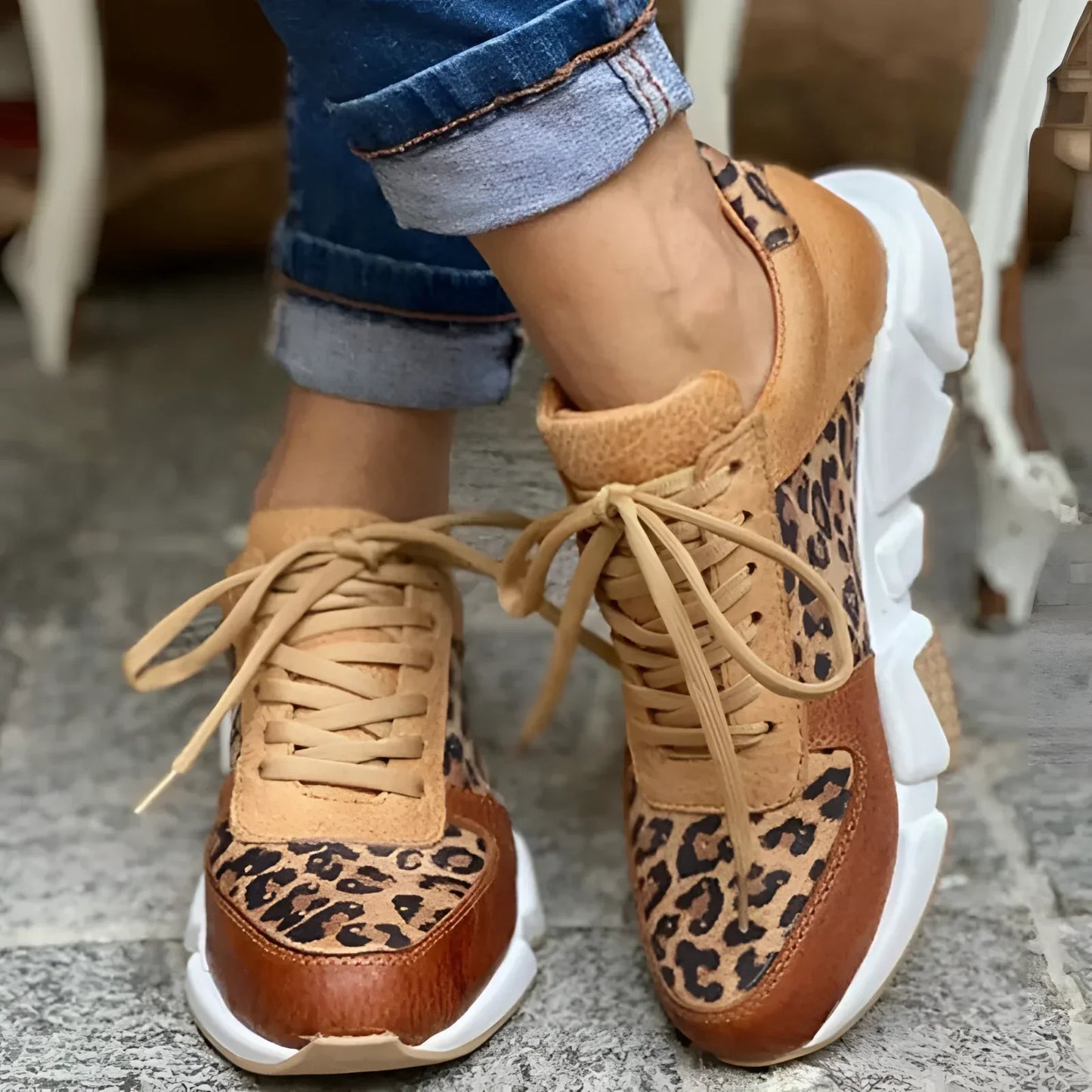 Women's Leopard Print Sneakers – Chunky-Sole Casual Trainers – Leopard