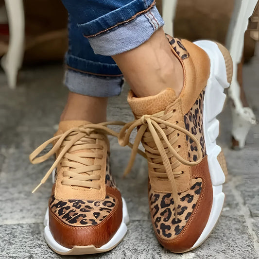 Women's Leopard Print Sneakers – Chunky-Sole Casual Trainers – Leopard