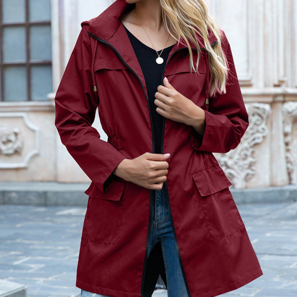 Women's Waterproof Rain Jacket – Hooded Coat with Adjustable Waist