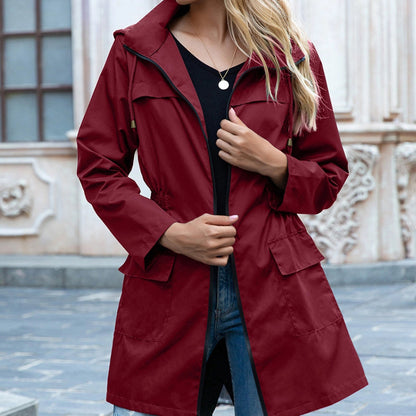 Women's Waterproof Rain Jacket – Hooded Coat with Adjustable Waist