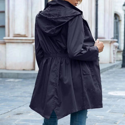 Women's Waterproof Rain Jacket – Hooded Coat with Adjustable Waist