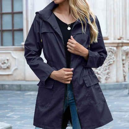 Women's Waterproof Rain Jacket – Hooded Coat with Adjustable Waist