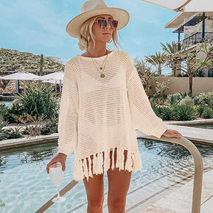 Bella Women's Cover Up | Boho Crochet Knit with Tassels 1