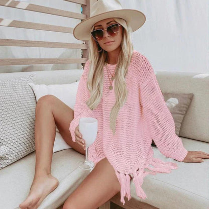 Bella Women's Cover Up | Boho Crochet Knit with Tassels 3