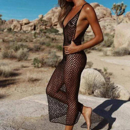 Bella Women's Crochet Beach Cover Up | Backless Knit Cotton Maxi 1