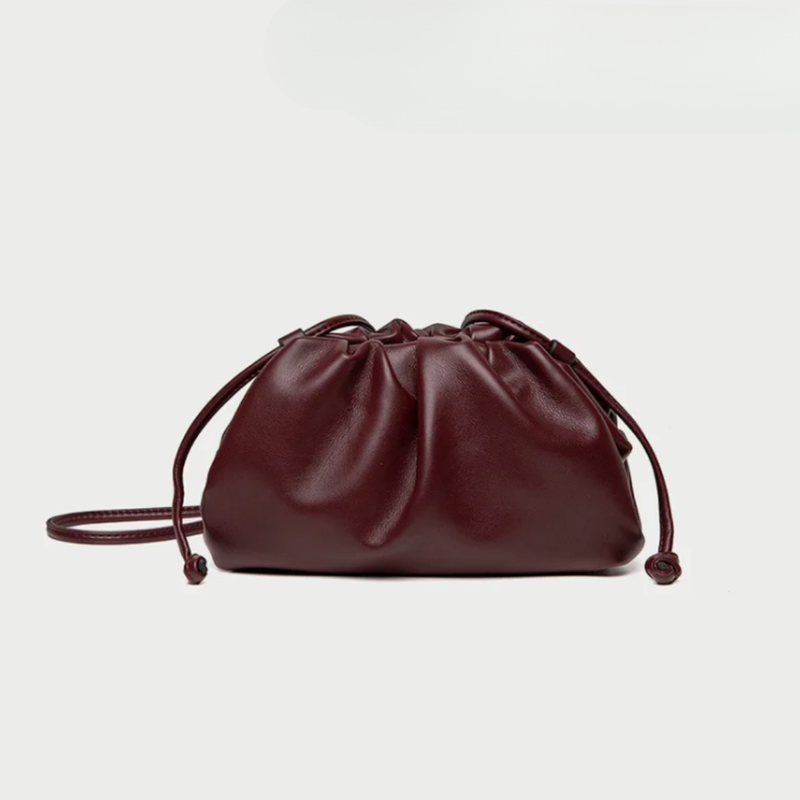 Women's Ruched Cloud Leather Clutch Bag | Red Soft Dumpling Casual Going Out Crossbody Bag | Smart Casual Evening Going Out Bag