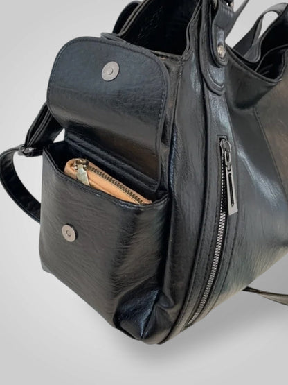 Damen-Schultertasche aus Leder mit mehreren Fächern | Hellbraune lässige elegante Alltagshandtasche mit Reißverschluss | Tasche für Smart Casual, Alltag und Ausgehen