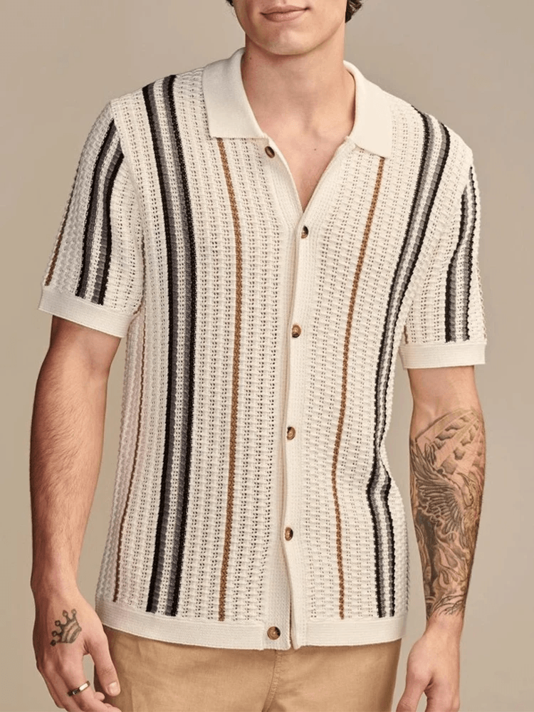 Caden Men's Shirt | Lightweight Premium Viscose, Retro Stripe Design 1