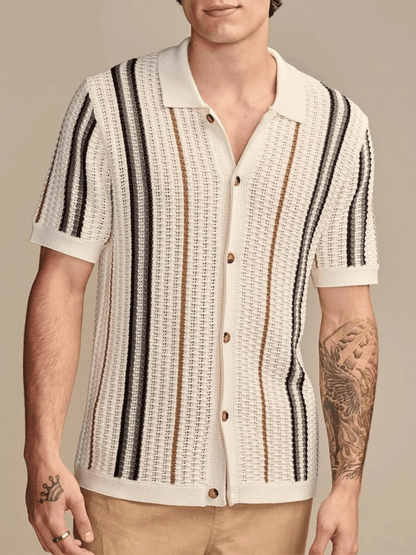 Caden Men's Shirt | Lightweight Premium Viscose, Retro Stripe Design 1
