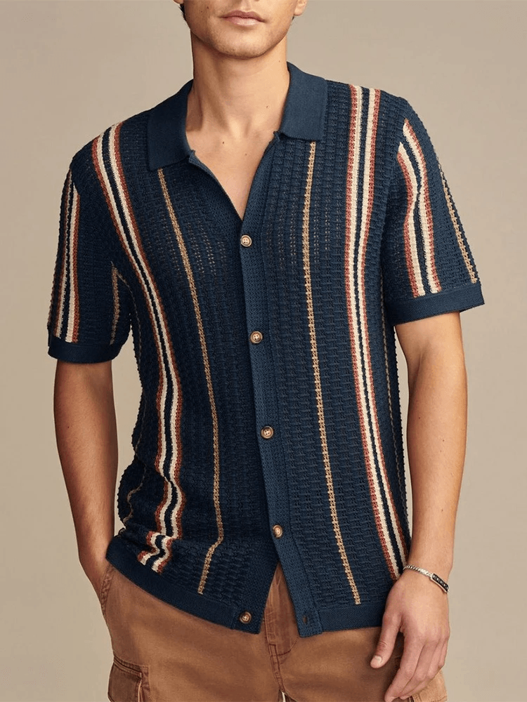 Caden Men's Shirt | Lightweight Premium Viscose, Retro Stripe Design 3