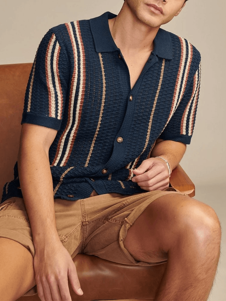 Caden Men's Shirt | Lightweight Premium Viscose, Retro Stripe Design 4