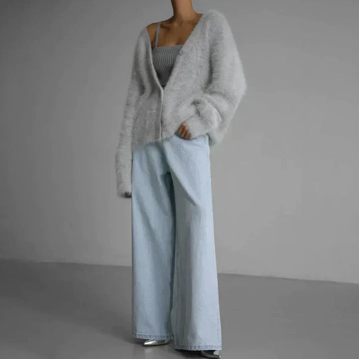 Ravena Cardigan Dame – Elegant Strikcardigan med Løs Pasform