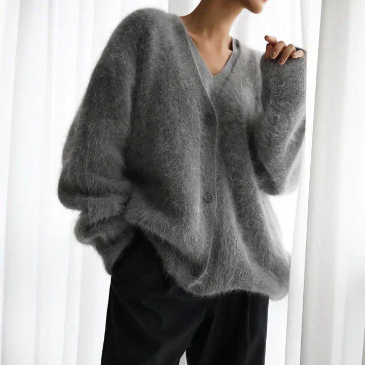 Ravena Cardigan Dame – Elegant Strikcardigan med Løs Pasform