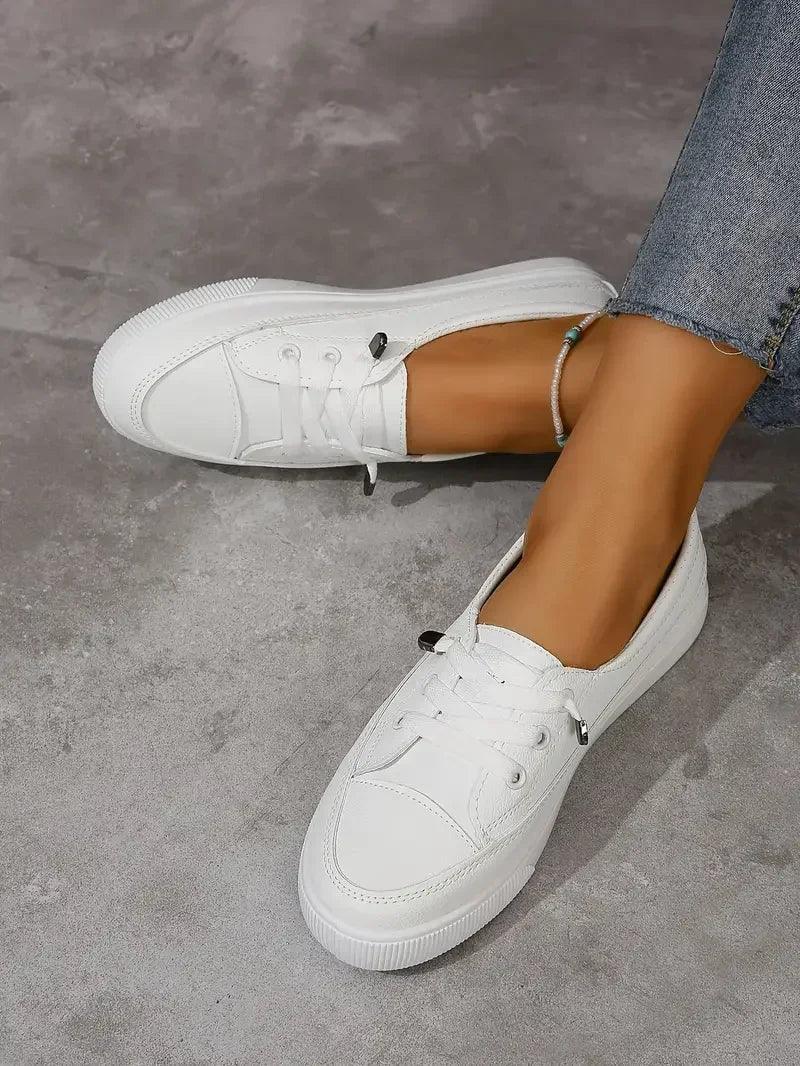 Casual Round Toe Flat Shoes With Lace Up For Women
