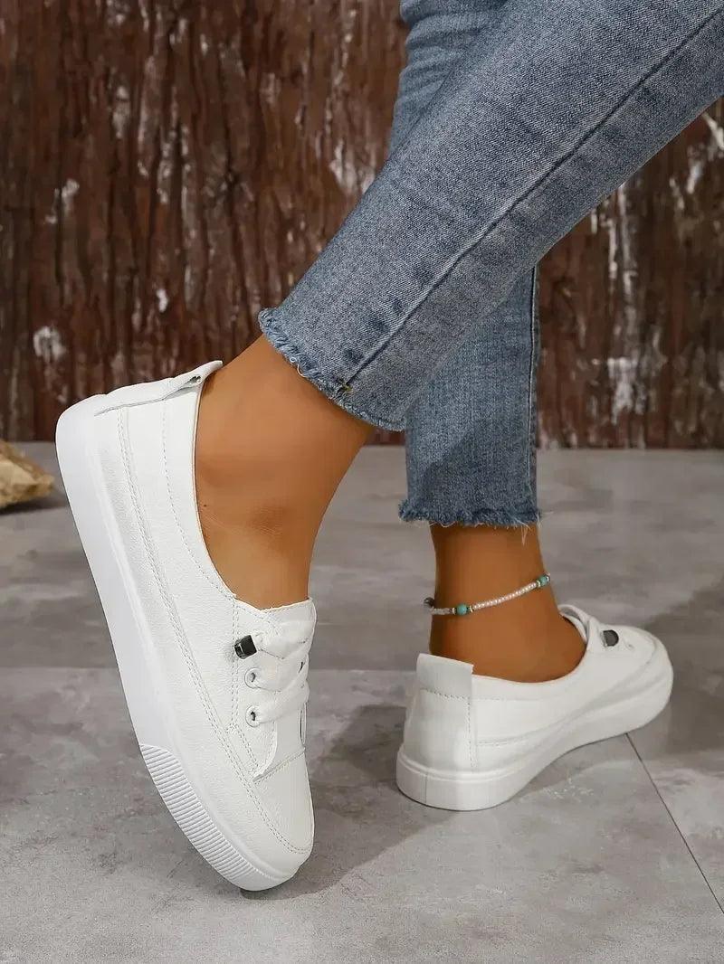 Casual Round Toe Flat Shoes With Lace Up For Women