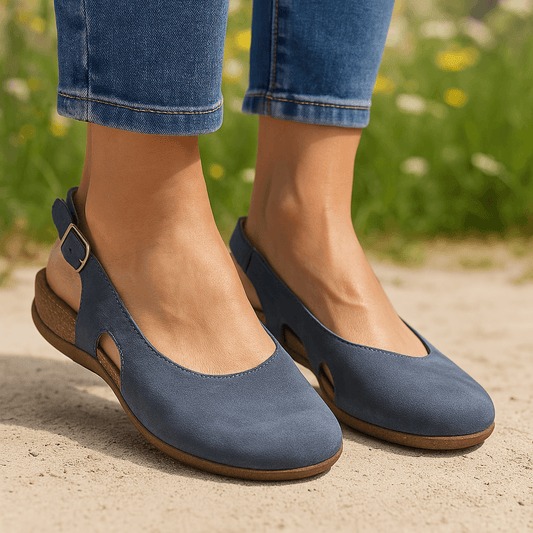 Women's Strappy Ballerinas | Women's Closed-Toe Sandals | Comfortable Blue Women's Summer Shoes