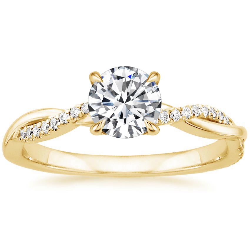 Damen-Verlobungsring mit einzelnem Diamanten in Gold | Rund geschliffener Brillant, gedrehte Ringschiene, eleganter Ring | Formelles Schmuckaccessoire zum Ausgehen