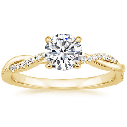 Damen-Verlobungsring mit einzelnem Diamanten in Gold | Rund geschliffener Brillant, gedrehte Ringschiene, eleganter Ring | Formelles Schmuckaccessoire zum Ausgehen