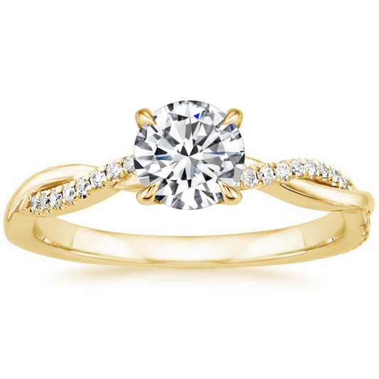 Women's Gold Diamond Solitaire Engagement Ring | Round Brilliant Twisted Band Elegant Ring | Formal Going Out Jewellery Accessory