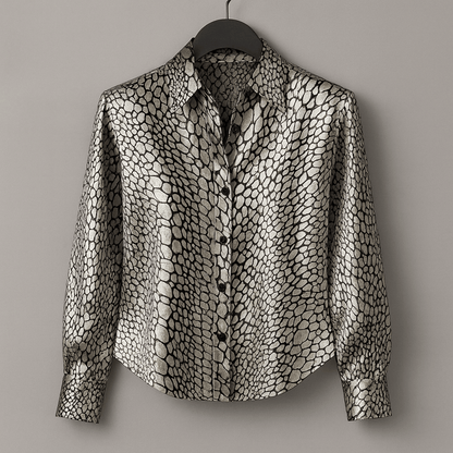 Evelyn Women's Top | Glossy Satin Leopard Print Blouse for Going Out 3
