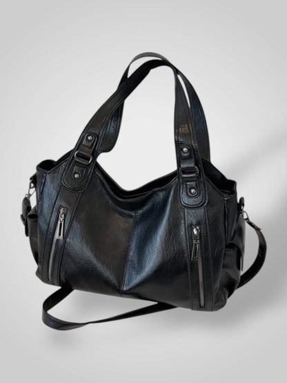 Damen-Schultertasche aus Leder mit mehreren Fächern | Hellbraune lässige elegante Alltagshandtasche mit Reißverschluss | Tasche für Smart Casual, Alltag und Ausgehen