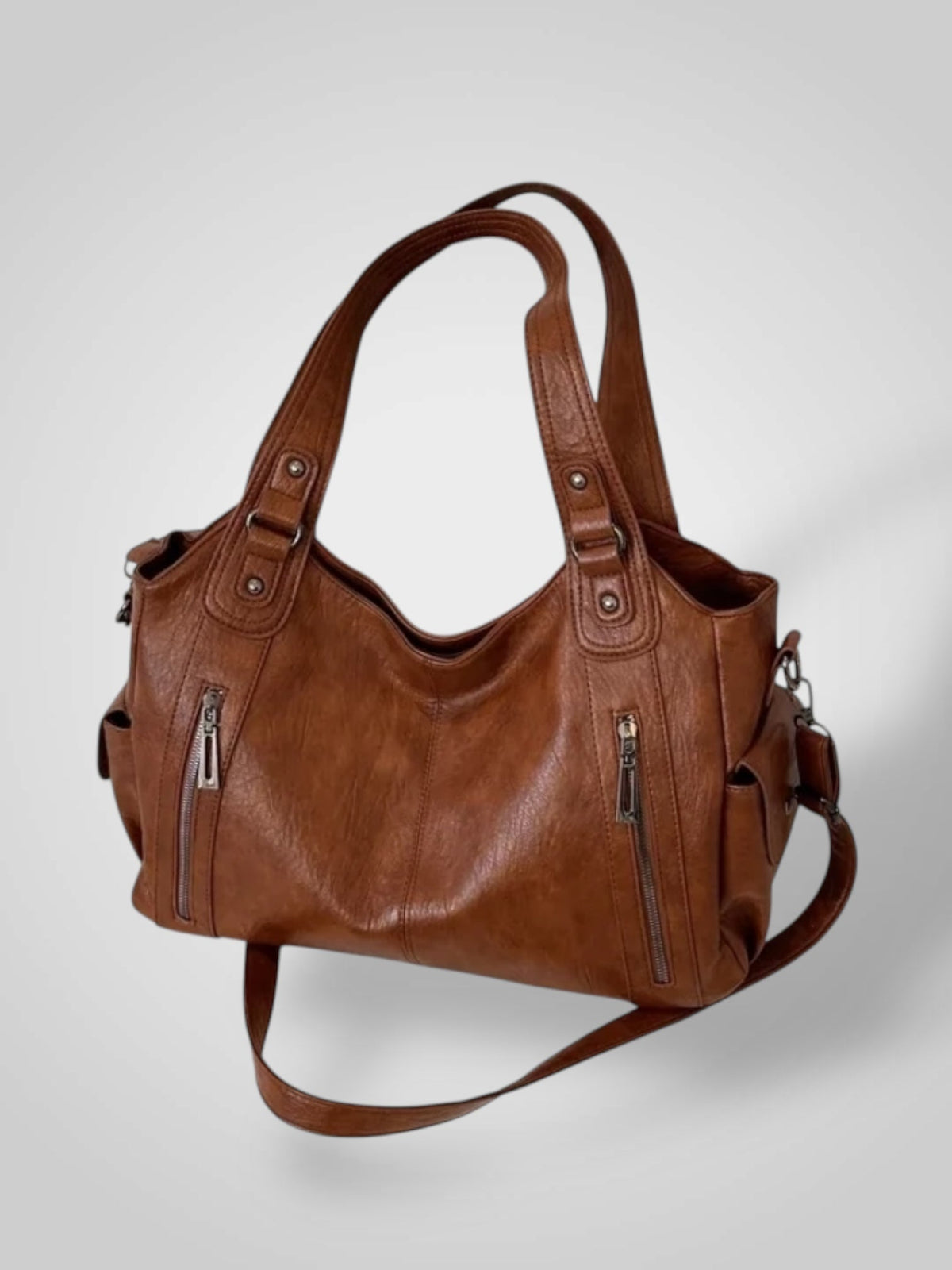 Damen-Schultertasche aus Leder mit mehreren Fächern | Hellbraune lässige elegante Alltagshandtasche mit Reißverschluss | Tasche für Smart Casual, Alltag und Ausgehen