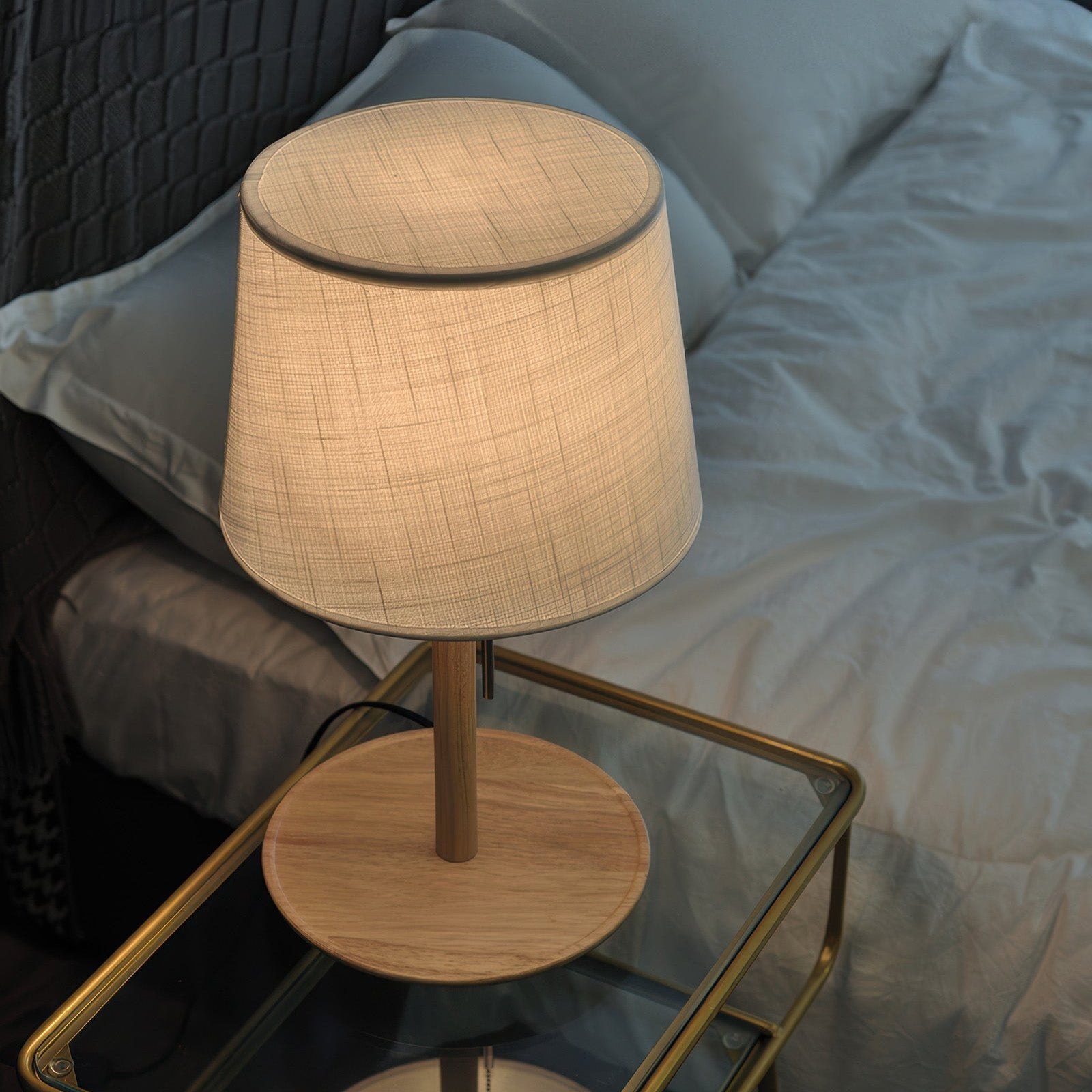 Gentle Glow | Walnut Table Lamp with Soft Fabric Shade 3