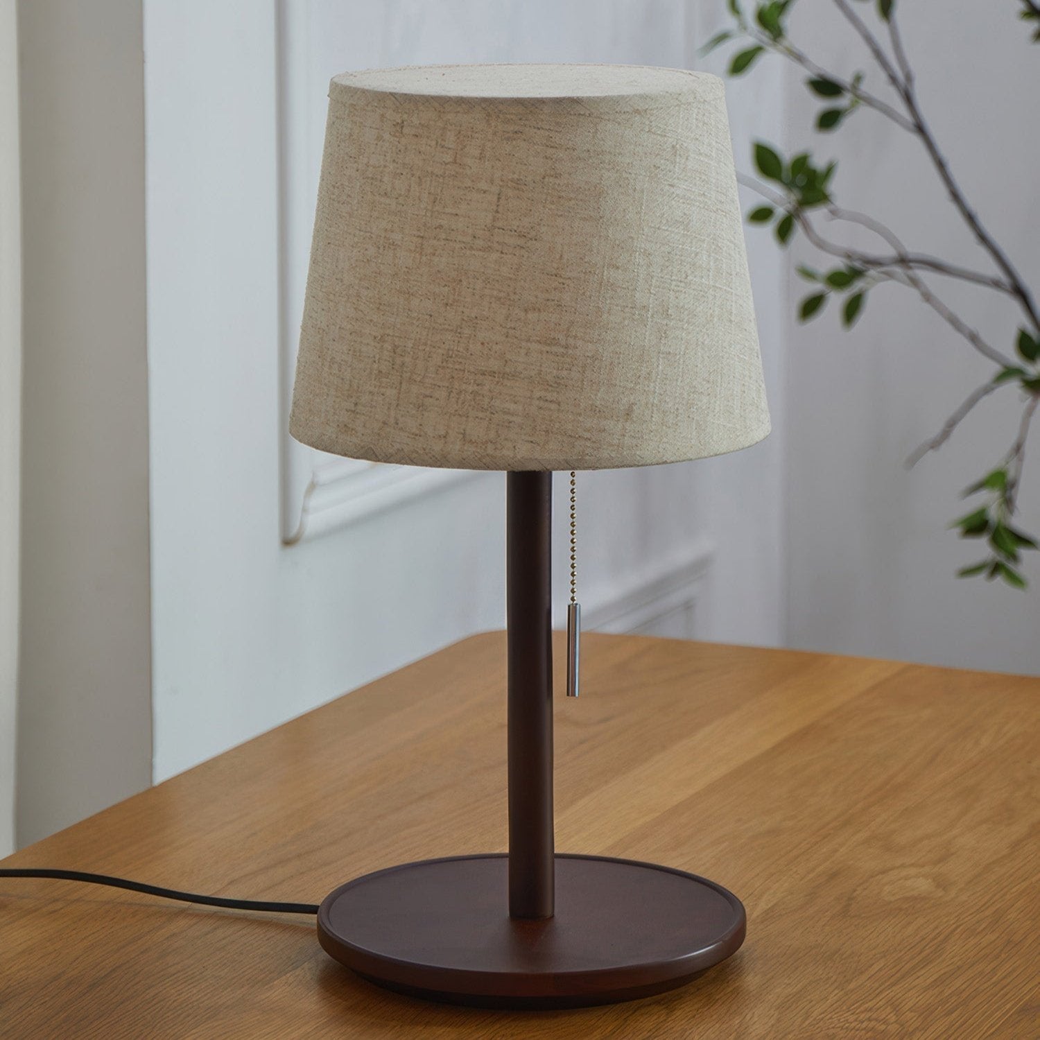 Gentle Glow | Walnut Table Lamp with Soft Fabric Shade 8