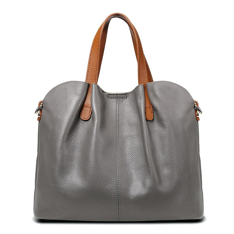 Damen-Hobo-Tasche aus echtem Leder mit Tragegriff | Graues genarbtes Leder, lässige Alltagsschultertasche | Smart-Casual-Tasche für den Alltag und zum Ausgehen