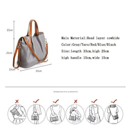 Damen-Hobo-Tasche aus echtem Leder mit Tragegriff | Graues genarbtes Leder, lässige Alltagsschultertasche | Smart-Casual-Tasche für den Alltag und zum Ausgehen