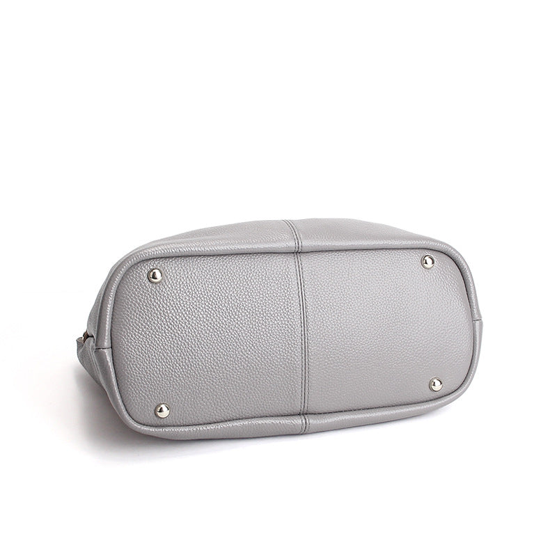 Damen-Hobo-Tasche aus echtem Leder mit Tragegriff | Graues genarbtes Leder, lässige Alltagsschultertasche | Smart-Casual-Tasche für den Alltag und zum Ausgehen