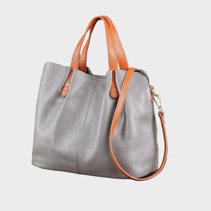 Damen-Hobo-Tasche aus echtem Leder mit Tragegriff | Graues genarbtes Leder, lässige Alltagsschultertasche | Smart-Casual-Tasche für den Alltag und zum Ausgehen