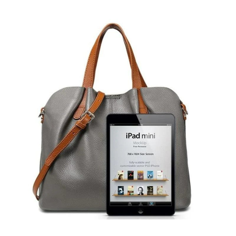 Damen-Hobo-Tasche aus echtem Leder mit Tragegriff | Graues genarbtes Leder, lässige Alltagsschultertasche | Smart-Casual-Tasche für den Alltag und zum Ausgehen