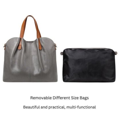 Damen-Hobo-Tasche aus echtem Leder mit Tragegriff | Graues genarbtes Leder, lässige Alltagsschultertasche | Smart-Casual-Tasche für den Alltag und zum Ausgehen