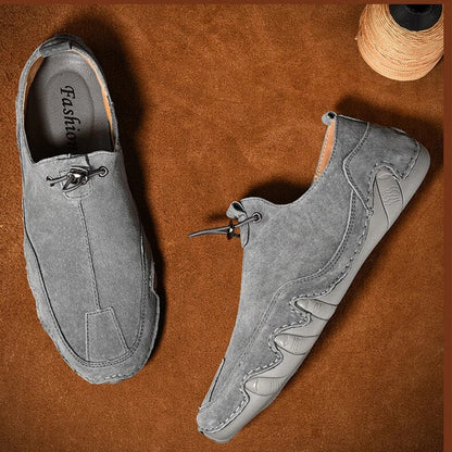 Herren-Loafer aus Wildleder zum Hineinschlüpfen mit Kordelzug und Stopper | Handgefertigte, lässige und bequeme flache Schuhe für jeden Tag | Smart-Casual-Sommerschuhe für jeden Tag