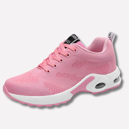 Damen-Sneaker aus Strick mit Luftpolsterung und Schnürsenkeln | Ergonomische, leichte, atmungsaktive Komfortturnschuhe | Lässige Alltagsschuhe zum schmerzlindernden Gehen