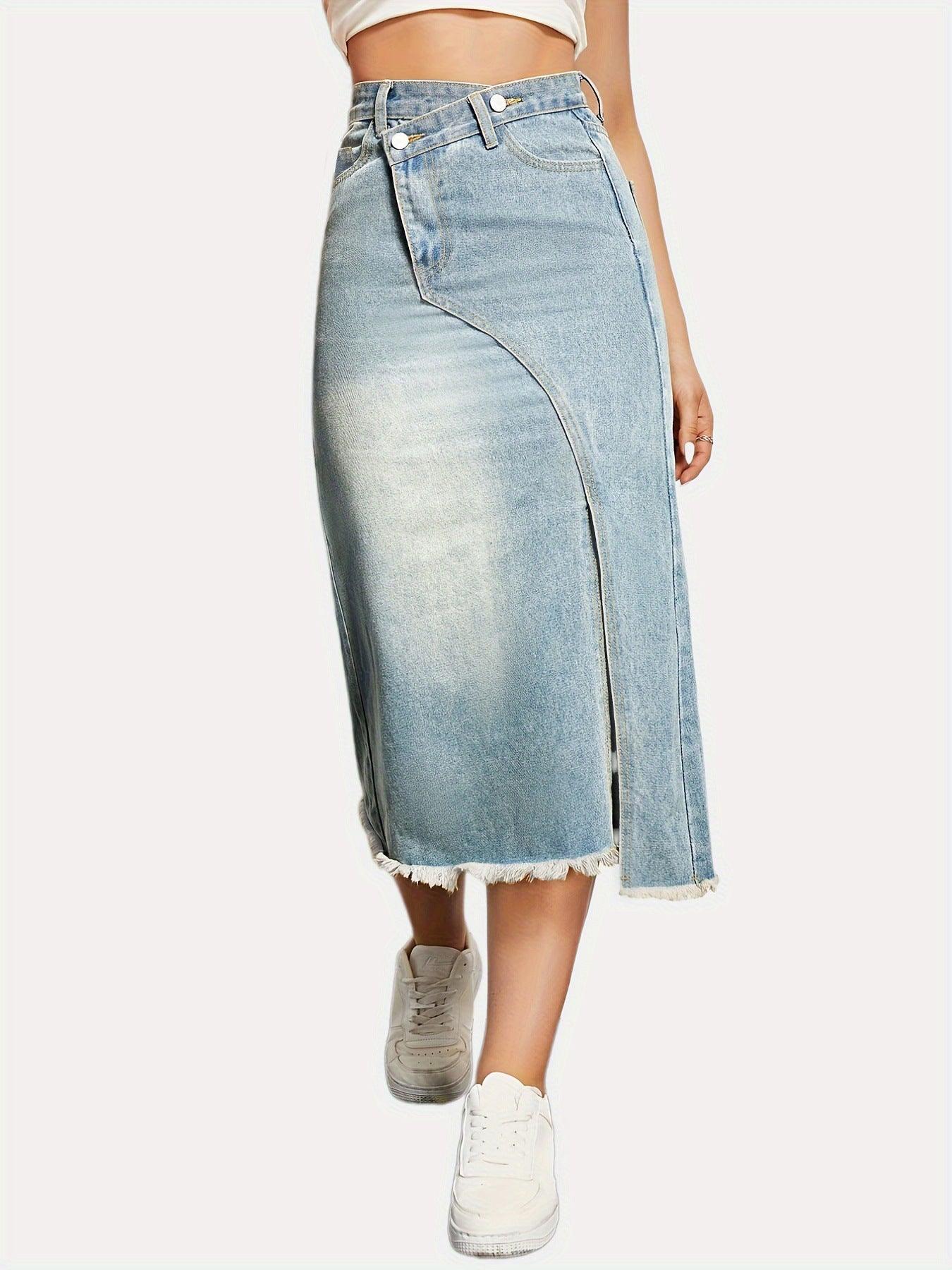 Hera Women's Denim Midi Skirt | High-Quality, Asymmetrical Cut 0